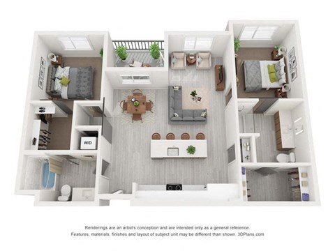 Floor plan for 2 beds, 2 baths, 1098 sqft